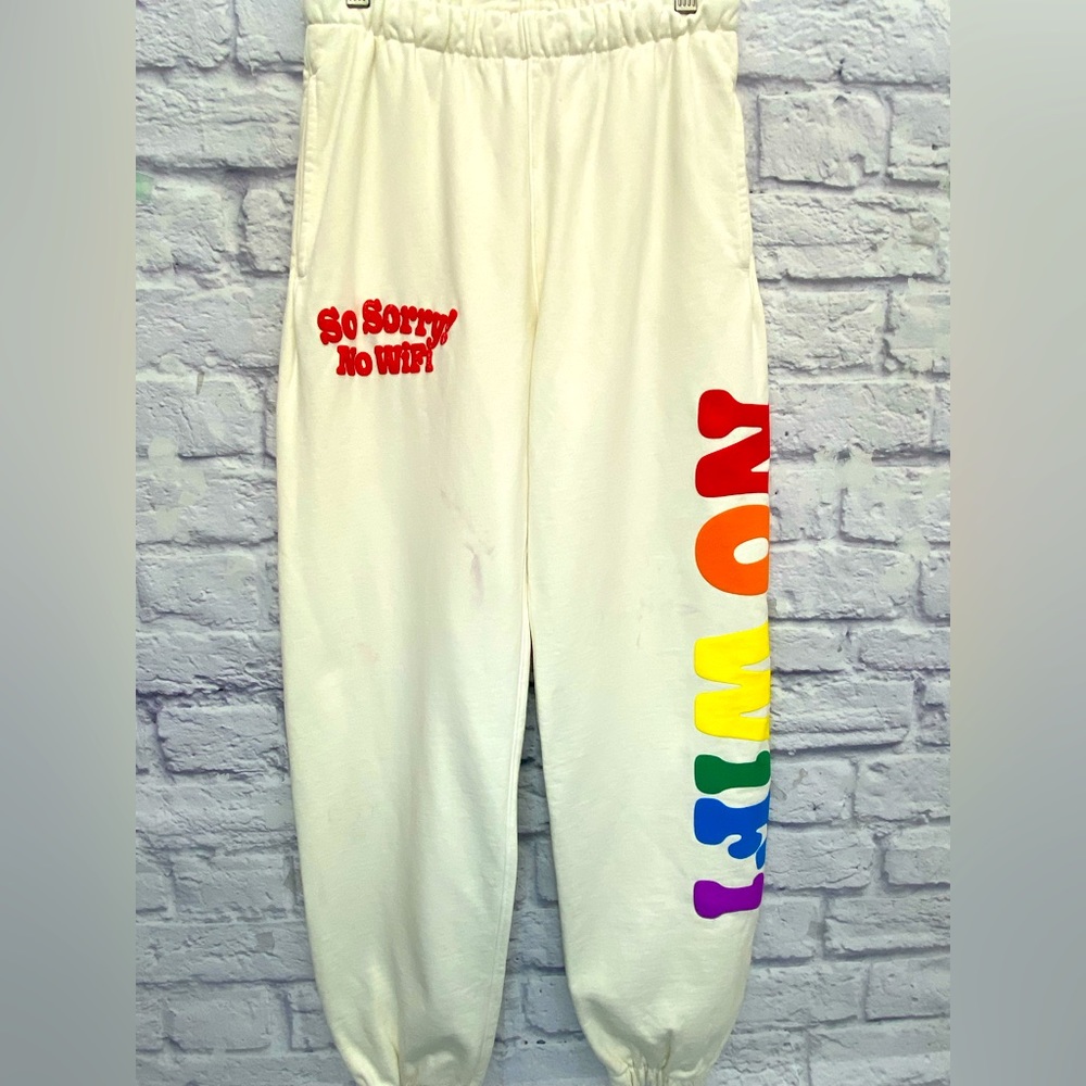 MADHAPPY Jogger Sweatpants UNISEX “ Sorry No Wifi” SMALL NEW w/ small Defects